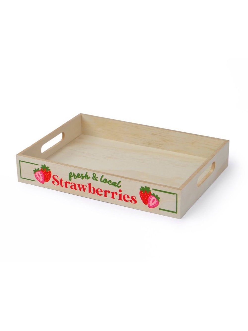 Wooden Serving Tray with “Fresh & Local Strawberries" Print & Graphic, New!